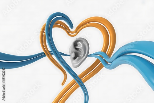 Blue heart symbol with swirl waves on a clean white background for love and design