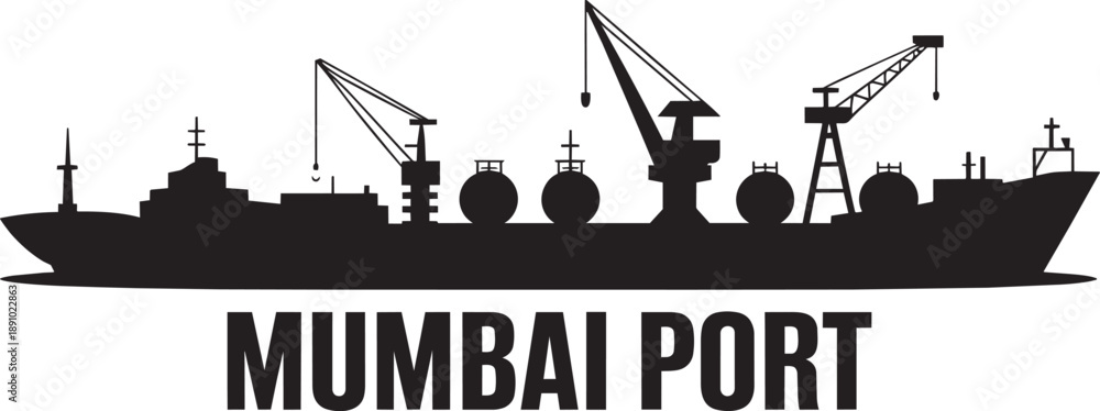 Obraz premium Mumbai port landscape with ships, cargo containers, cranes, and port infrastructure elements