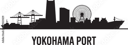 Yokohama port landmark skyline silhouette with landmark tower and city architecture background