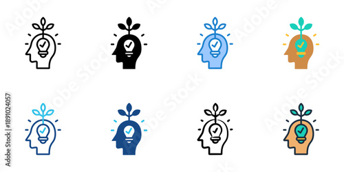 Growth Mindset icons set multiple style collection. Editable stroke 
