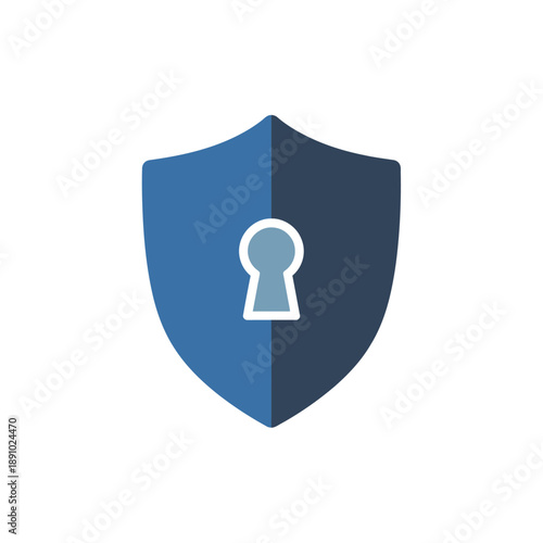 Modern graphic representation of a sturdy blue shield with a prominent keyhole, conveying concepts of digital security, data protection, controlled access, and online privacy