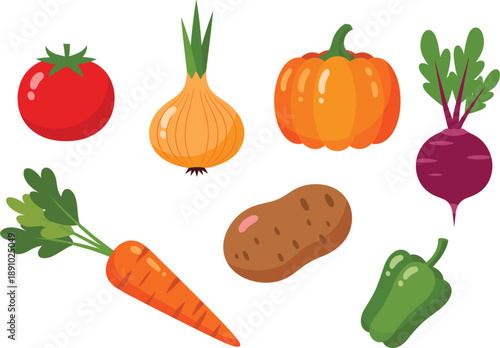 Colorful Cartoon Vegetable Clipart Vector Set of Fresh Farm Produce