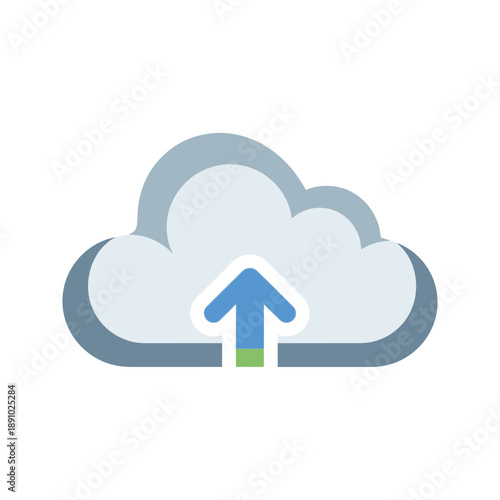 Cloud computing icon representing data upload, file transfer, and secure online information backup or sharing services for digital storage solutions