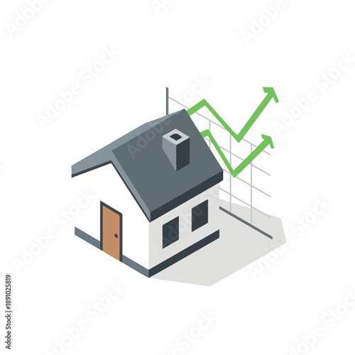 House with Growth Chart and Upward Arrows