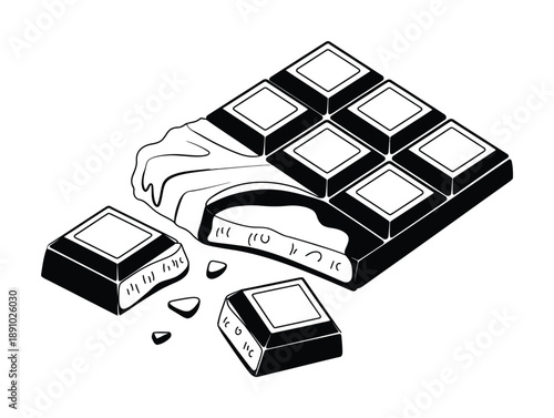 A Deliciously Illustrated Bar of Dark Chocolate with Broken Pieces Vector illustration