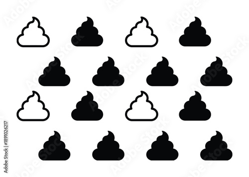 A Pattern of Vector illustration Black and White Poop Emojis on a White Background