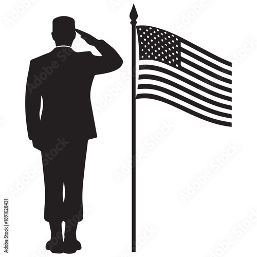 Man in Suit Saluting American Flag Silhouette - Business Patriotism and Support