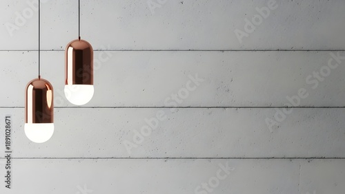 Modern Copper Pendant Lights on Concrete Wall Background