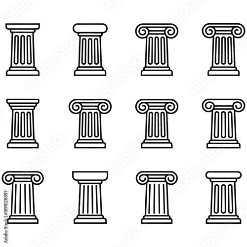 Architectural Column Capitals Line Art Icons Set