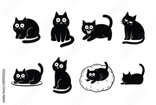 Collection of Cute Vector illustration Black Cat in Various Poses