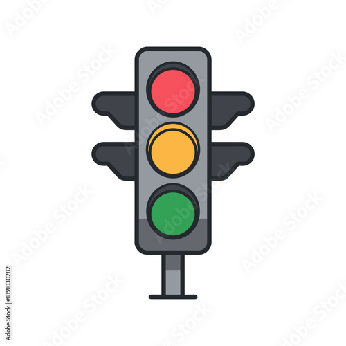 Vertical traffic light with red, yellow, and green colors  