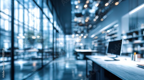 Blurry scene of business office, ideal for business backgrounds. Copy space. Based on Generative AI. High quality