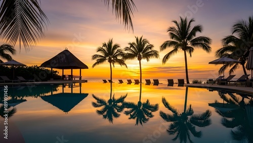 Tropical Sunset Resort Infinity Pool View