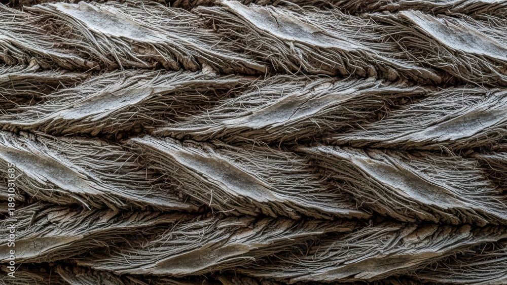 Fototapeta premium Close-up of textured natural fiber rope weaving pattern with intricate twists and braided design in earthy tones