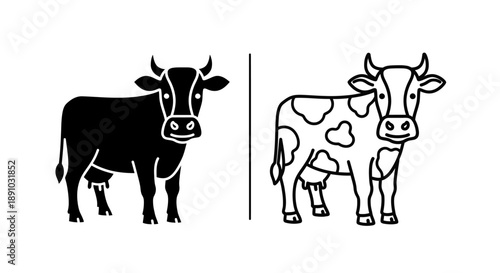 Black and white cow illustration farm animal silhouette