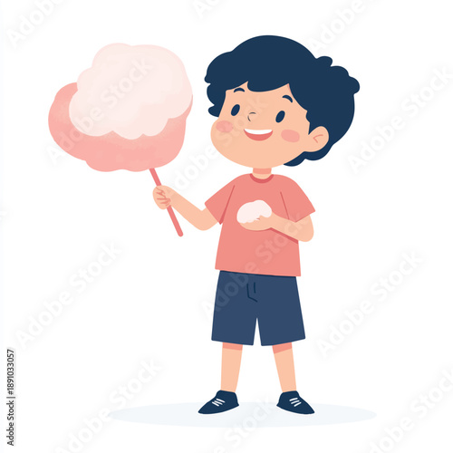 Smiling boy holding pink cotton candy