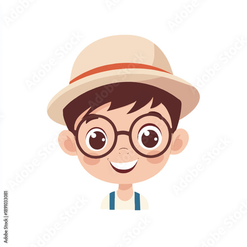Smiling Boy Wearing Hat and Glasses