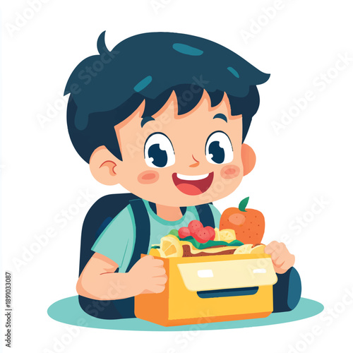 Smiling boy with lunchbox