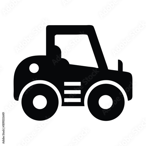 Black silhouette vector icon of heavy duty road roller used for asphalt paving and construction.