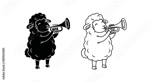 Funny sheep playing trumpet illustration
