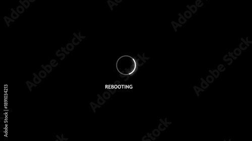 Rebooting loading circle animation on black background with text video
