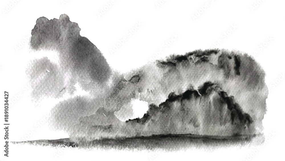 Fototapeta premium watercolor oriental ink wash painting abstract landscape mountain fog .traditional japan .asian sumi-e art style png.