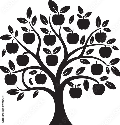Apple tree icon. Flat vector illustration in black on transparent background