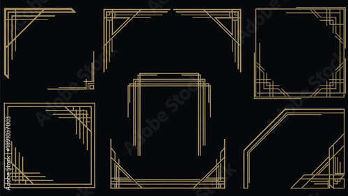 Luxury gold frame borders collection with elegant geometric designs on black background for premium branding and decorative purposes