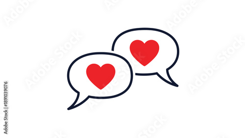 Pair of speech bubbles containing red hearts representing digital communication, online dating, and love messages.