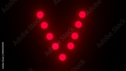 Glowing Red Neon Light Dot Pattern Forming Letter V Character With Rhythmic Blinking Effect Dark Background