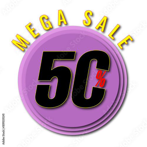 Mega Sale 50 Percent Discount Badge on Purple Circle