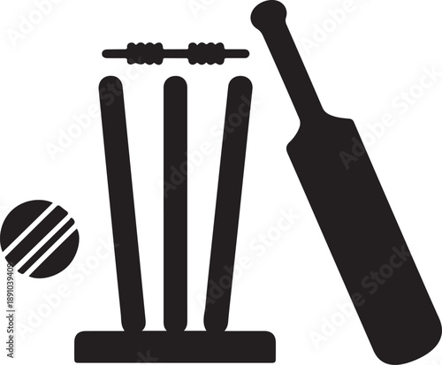 Cricket bat ball wicket silhouette