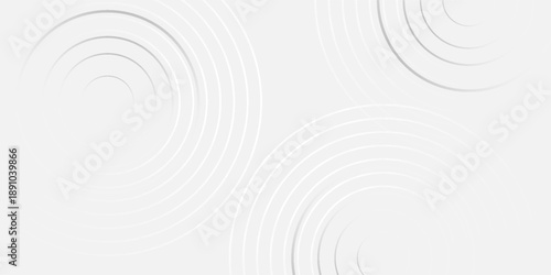 Concentric abstract randomly offset white rings or circles steps fading out background wallpaper banner, close up flat lay top view abstract simple
