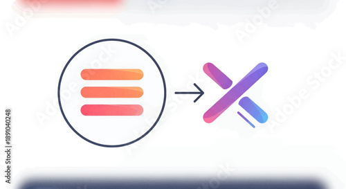 Dynamic user interface animation showing a hamburger menu icon transforming into a vibrant close x button
