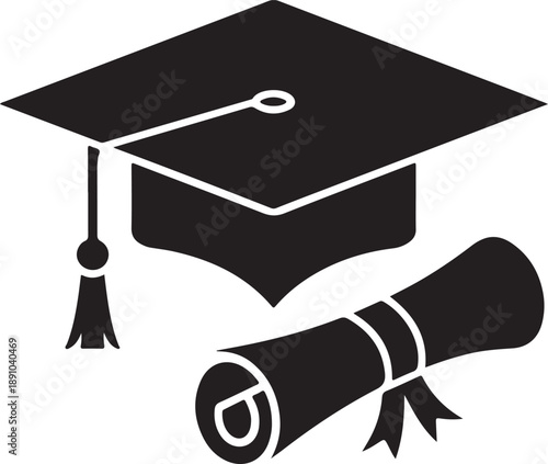 Graduation cap and diploma silhouette icon