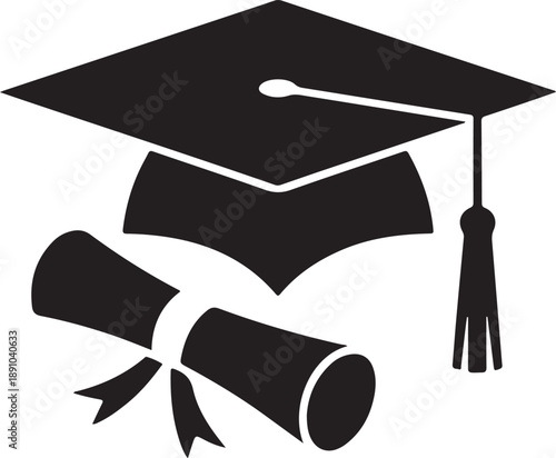 Graduation cap and diploma silhouette icon