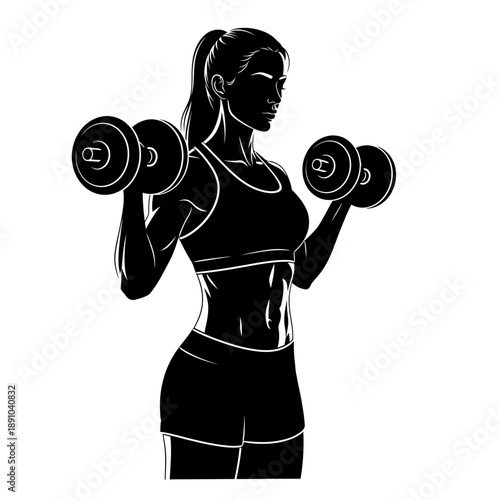 Woman Lifting Dumbbells Gym Silhouette Vector Illustration