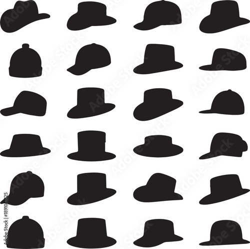 Vector Set of Silhouette of Hats and Caps