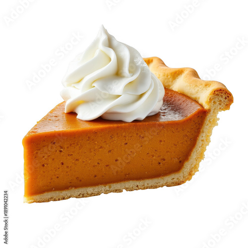 Slice of pumpkin pie with whipped cream isolated on transparent background