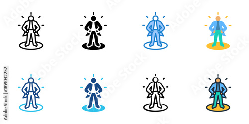 Confidence icons set multiple style collection. Editable stroke 
