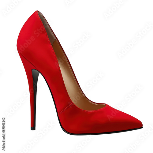 Elegant red satin high heel shoe isolated on transparent background