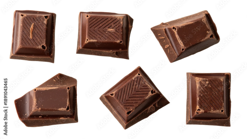 Fototapeta premium Delicious dark chocolate pieces scattered on a dark background, perfect for a sweet treat