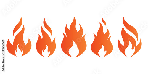 Different black silhouette flame icons arranged horizontally, representing fire, heat, and energy in various styles.