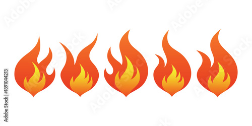 Different black silhouette flame icons arranged horizontally, representing fire, heat, and energy in various styles.