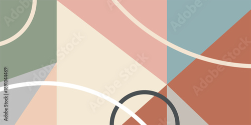 Abstract Geometric Curved Lines Background with Earthy Pastel Colors