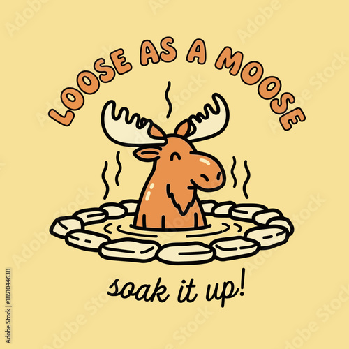 Cute Moose Relaxing in Hot Springs.