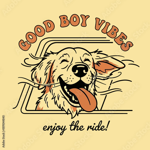Happy Golden Retriever Dog Enjoying Car Ride with Good Boy Vibes.