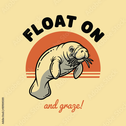 A cute manatee floats serenely in the water with a gentle expression.