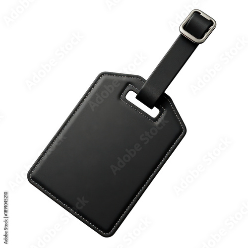 Black leather luggage tag isolated on transparent background