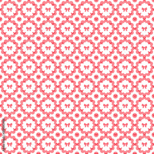 Continuous fabric pattern, Valentine's Day theme. Cute bow and flower pattern on a bright pink background. Lovely and romantic, perfect for Valentine's Day, children's projects, gifts, and as a cont